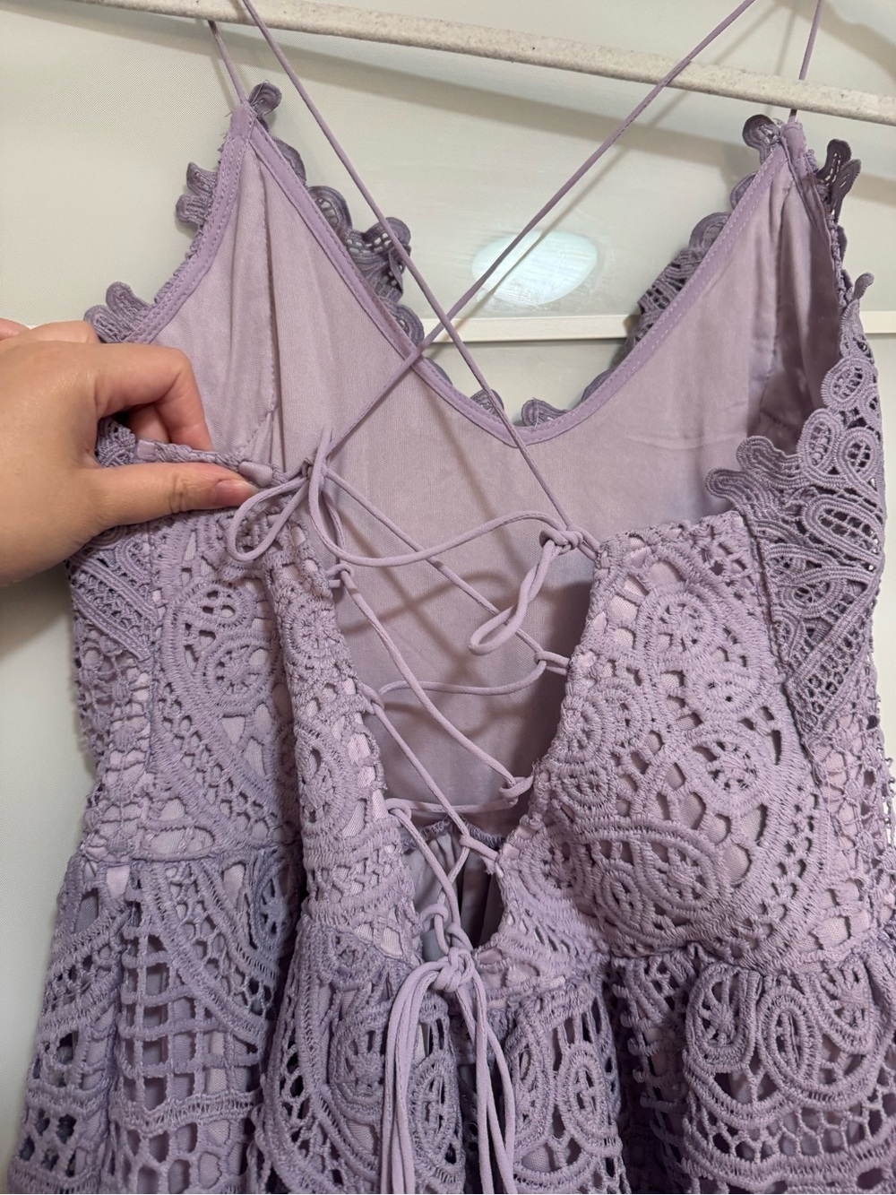 NWT Two Sisters purple lavender midi lace dress L Crochet boho lace up open back - Picture 6 of 10